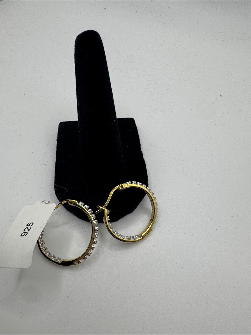 Gold Hoop Earrings with Clear Stones - 925